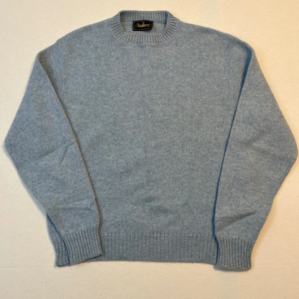 Andhurst Crewneck Sweater Mens L Blue Wool Blend Classic Preppy Heritage VTG 90s